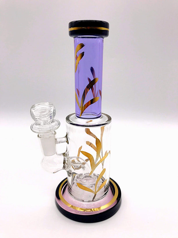 Smoke Station Water Pipe Purple and Black Full-Color Gold-Accent Thick Water Pipe with Perc