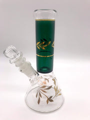 Smoke Station Water Pipe Clear and Green Full-Color Gold Leaf-Accented Beaker