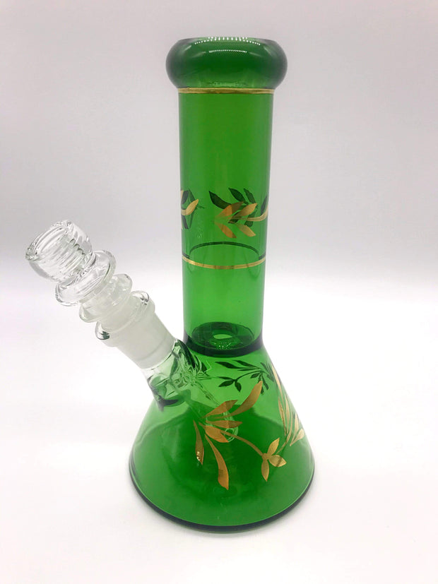 Smoke Station Water Pipe Green Full-Color Gold Leaf-Accented Beaker