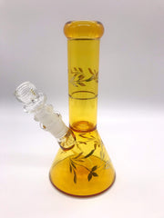 Smoke Station Water Pipe Yellow Full-Color Gold Leaf-Accented Beaker