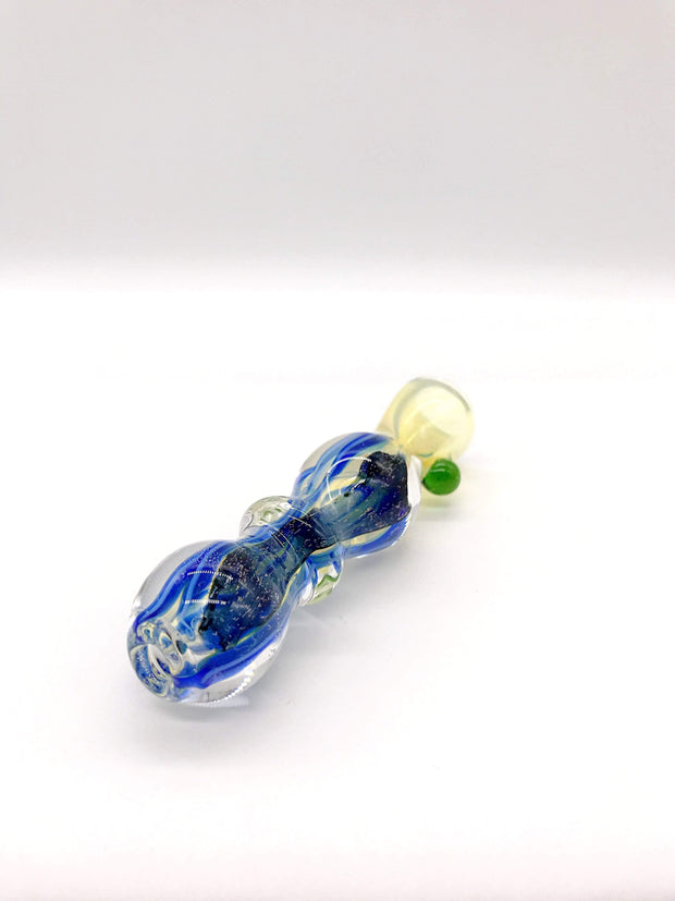 Smoke Station Hand Pipe Blue Fumed Chillum With Lines And Dichro