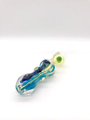 Smoke Station Hand Pipe Teal Fumed Chillum With Lines And Dichro