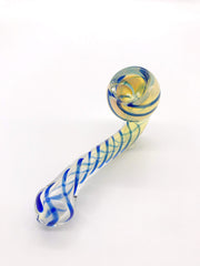 Smoke Station Hand Pipe Blue-Clear Fumed Sherlock with Ribbon Wrap Hand Pipe
