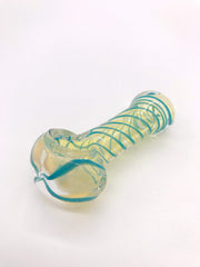 Smoke Station Hand Pipe Teal-Swirl Fumed Spoon with Blue Linework Hand Pipe