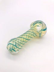 Smoke Station Hand Pipe Teal-Swirl Fumed Spoon with Blue Linework Hand Pipe