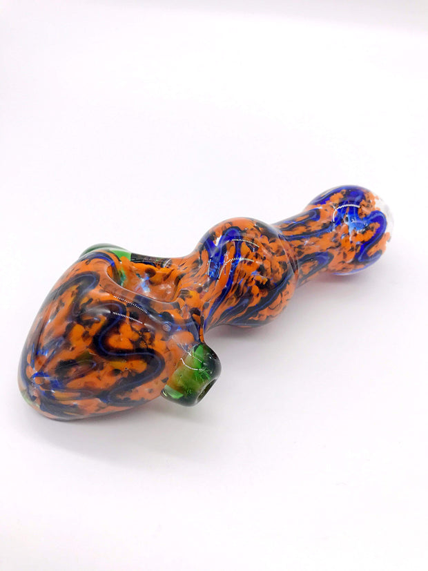 Smoke Station Hand Pipe Funky Thick Spoon with Blue Ribbon and Alien Head Bowl