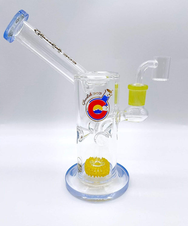 Smoke Station Water Pipe Baby-Blue Glass Lab 303 Percolated American Banger Hanger Sidecar Rig