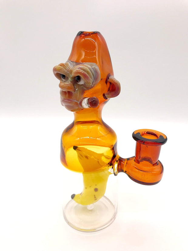 Smoke Station Water Pipe Orange-Clear Gorilla Smoking a Fatty Hand-Blown American Rig