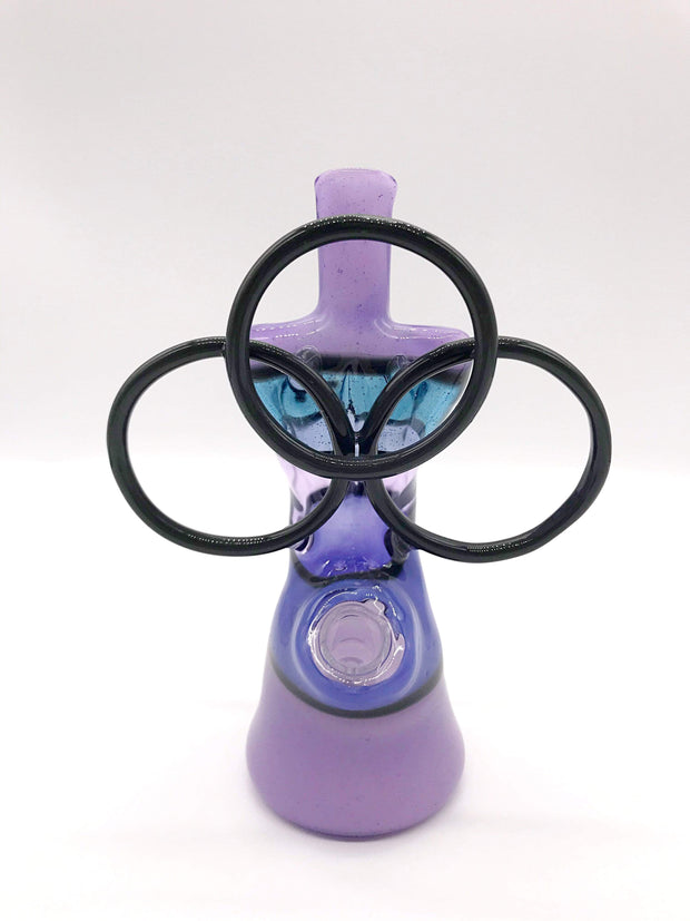 Smoke Station Water Pipe Purple-Violet Hand-Blown 3-Ring Female Bust Rig