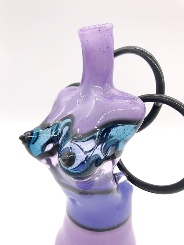 Smoke Station Water Pipe Purple-Violet Hand-Blown 3-Ring Female Bust Rig
