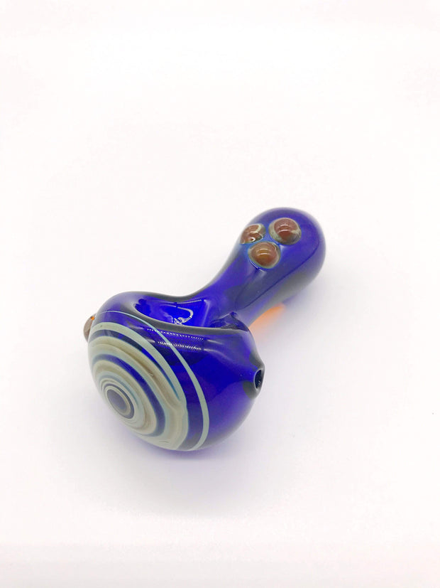 Smoke Station Hand Pipe Brown-Bubbles Hand-Blown American Borosilicate Spoon with Detailed Linework Hand Pipe
