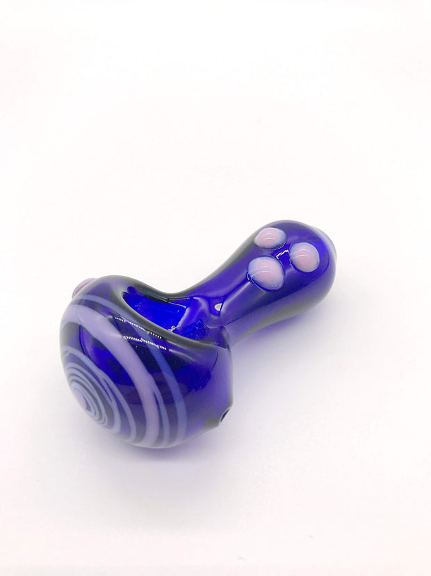 Smoke Station Hand Pipe Pink-Bubbles Hand-Blown American Borosilicate Spoon with Detailed Linework Hand Pipe