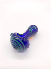 Smoke Station Hand Pipe Teal-Bubbles Hand-Blown American Borosilicate Spoon with Detailed Linework Hand Pipe