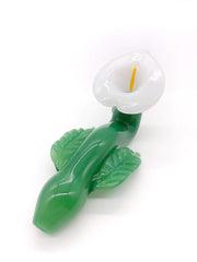 Smoke Station Hand Pipe Green-White Hand-Blown American Calla Lily Spoon Hand Pipe