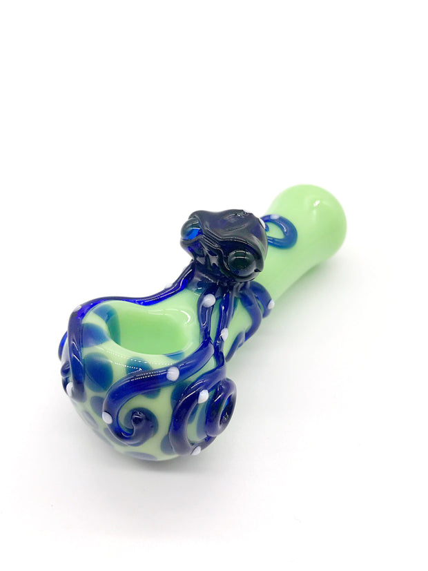 Smoke Station Hand Pipe Blue Hand-Blown American Octopus Spoon Hand Pipe