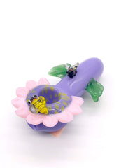 Smoke Station Hand Pipe Pastel Purple Hand-Blown American Sunflower Honeybee Spoon Hand Pipe