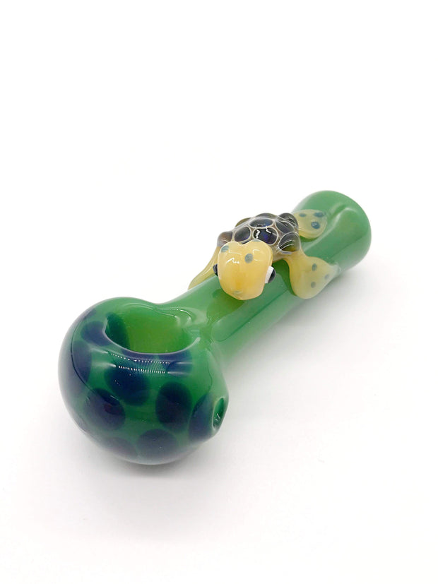 Smoke Station Hand Pipe Green Hand-Blown American Turtle Spoon Hand Pipe