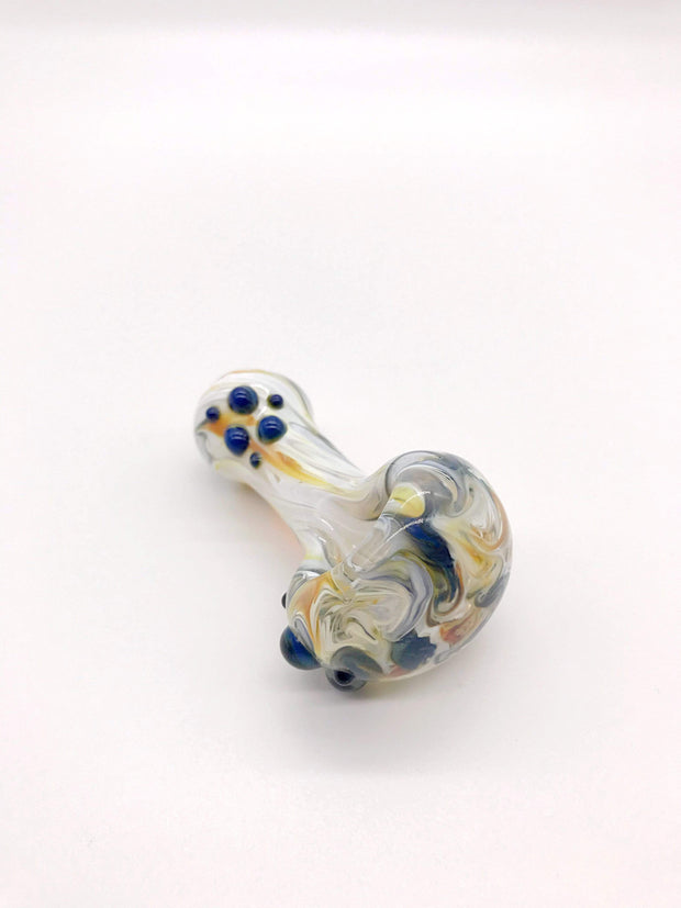 Smoke Station Hand Pipe Blue-Swirl Heady American Borosilicate Spoon with Flowing Linework Hand Pipe (Opaque)