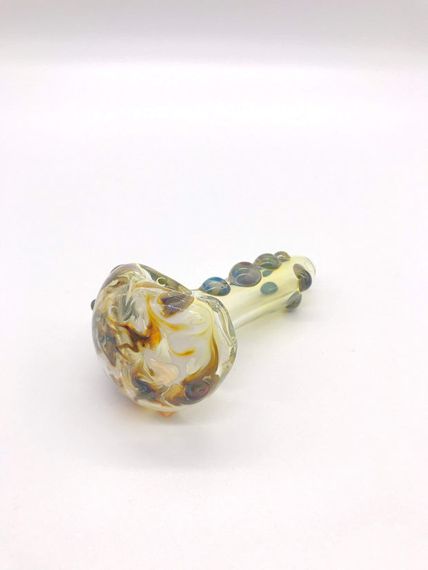 Smoke Station Hand Pipe Fumed-Brown-Swirl Heady American Borosilicate Spoon with Flowing Linework Hand Pipe (Opaque)