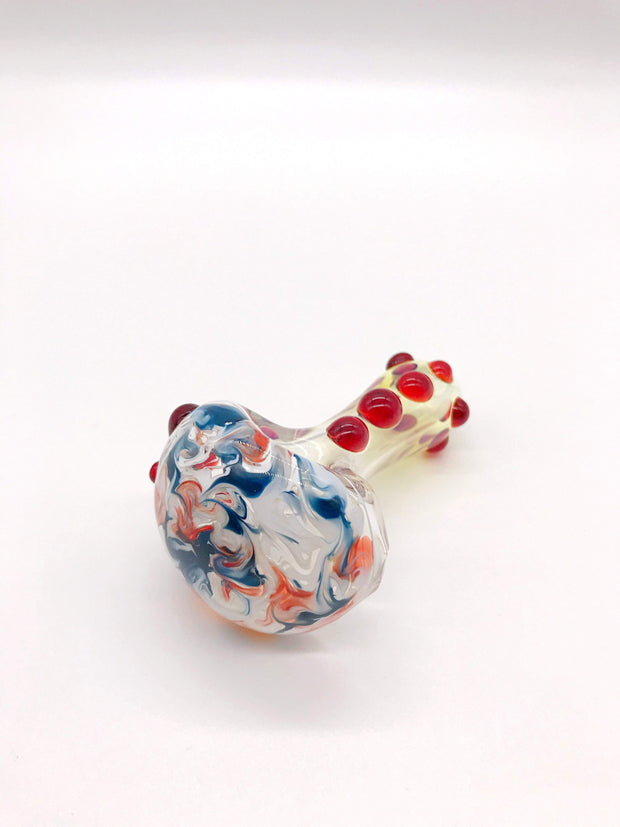 Smoke Station Hand Pipe Fumed-Red-Ripple Heady American Borosilicate Spoon with Flowing Linework Hand Pipe (Opaque)