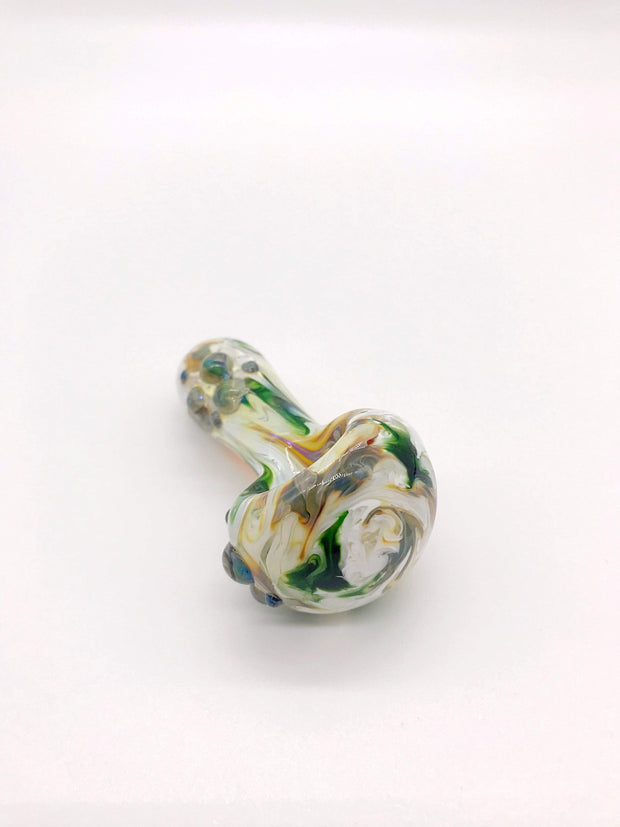 Smoke Station Hand Pipe Green-Swirl Heady American Borosilicate Spoon with Flowing Linework Hand Pipe (Opaque)