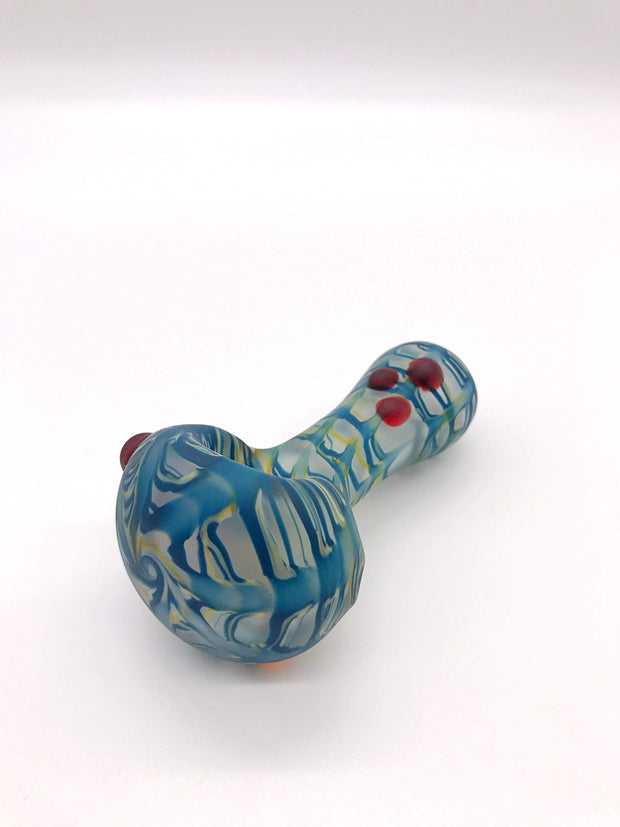 Smoke Station Hand Pipe Blue-SpiderWeb Heady Frosted Hand-Blown American Borosilicate Spoon with Linework Hand Pipe