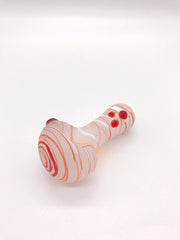 Smoke Station Hand Pipe Strawberry-Cream Heady Frosted Hand-Blown American Borosilicate Spoon with Linework Hand Pipe