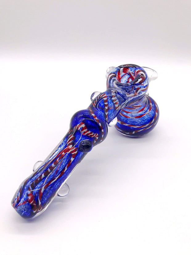 Smoke Station Hand Pipe Red-Swirl Heady Full-Color Hammer Bubbler