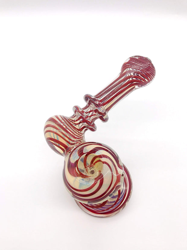 Smoke Station Water Pipe Heady Fumed Sidecar Bubbler with Ribbon Linework