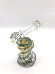 Smoke Station Water Pipe Blue-Gray Heady Fumed Sidecar Bubbler with Ribbon Linework
