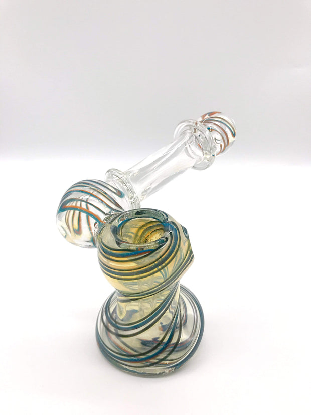 Smoke Station Water Pipe Blue-Gray Heady Fumed Sidecar Bubbler with Ribbon Linework