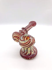 Smoke Station Water Pipe Dark-Red Heady Fumed Sidecar Bubbler with Ribbon Linework