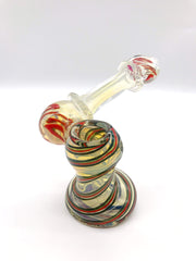 Smoke Station Water Pipe Green-Red-Black Heady Fumed Sidecar Bubbler with Ribbon Linework
