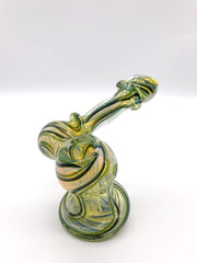 Smoke Station Water Pipe Green Heady Fumed Sidecar Bubbler with Ribbon Linework