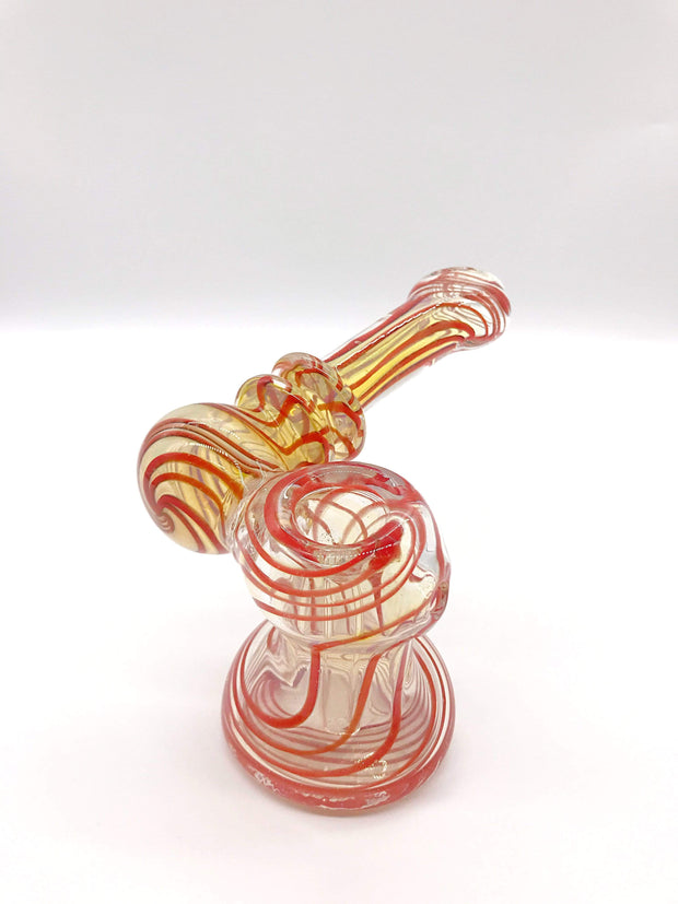 Smoke Station Water Pipe Pink Heady Fumed Sidecar Bubbler with Ribbon Linework
