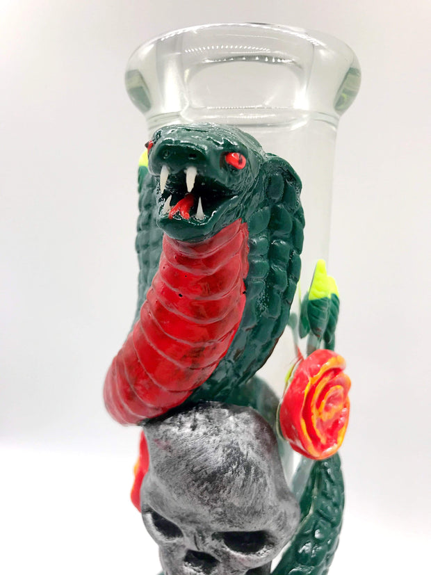 Smoke Station Water Pipe Heady Skull-and-Cobra Beaker with Ice Catch