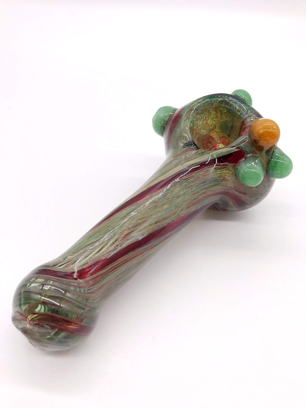 Smoke Station Hand Pipe Green-Orange Heady Spoon with Baubles Hand Pipe