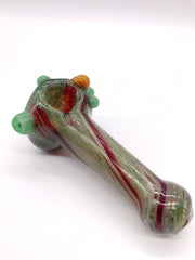 Smoke Station Hand Pipe Green-Orange Heady Spoon with Baubles Hand Pipe