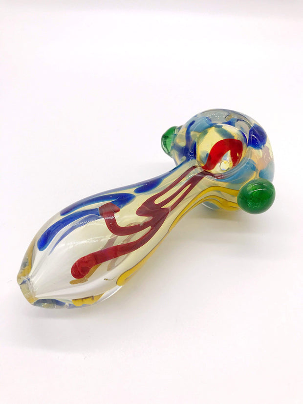 Smoke Station Hand Pipe Cream Heady Spoon with Linework and Expanded Mouthpiece Hand Pipe