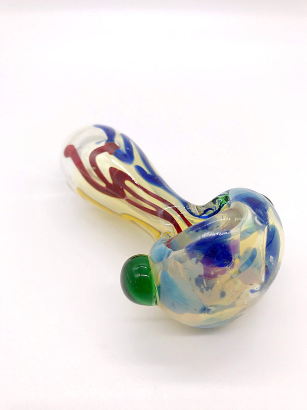 Smoke Station Hand Pipe Cream Heady Spoon with Linework and Expanded Mouthpiece Hand Pipe