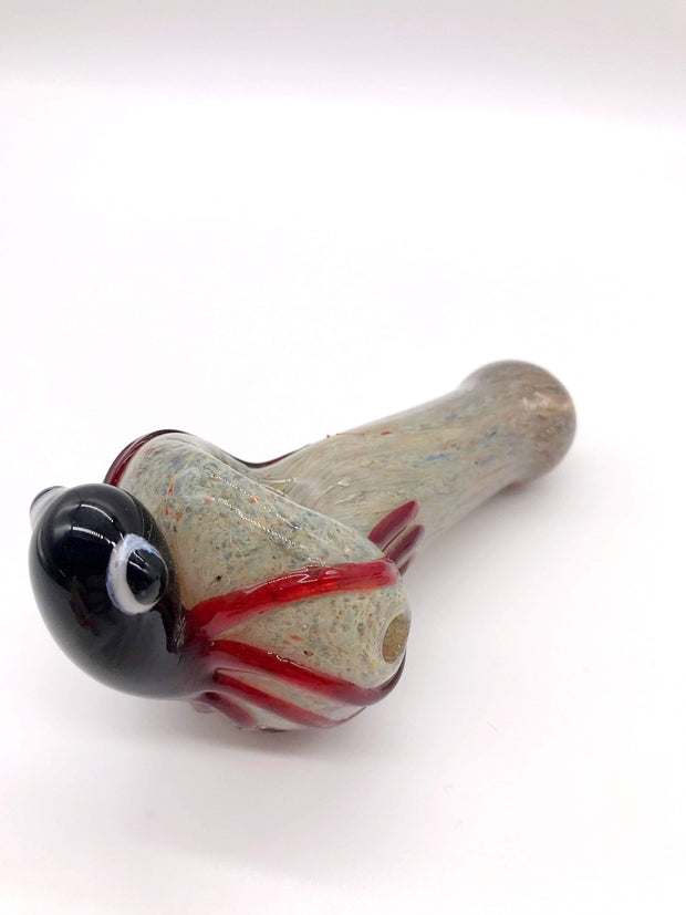 Smoke Station Hand Pipe Black Large Grey Spoon with Red Octopus Hand Pipe