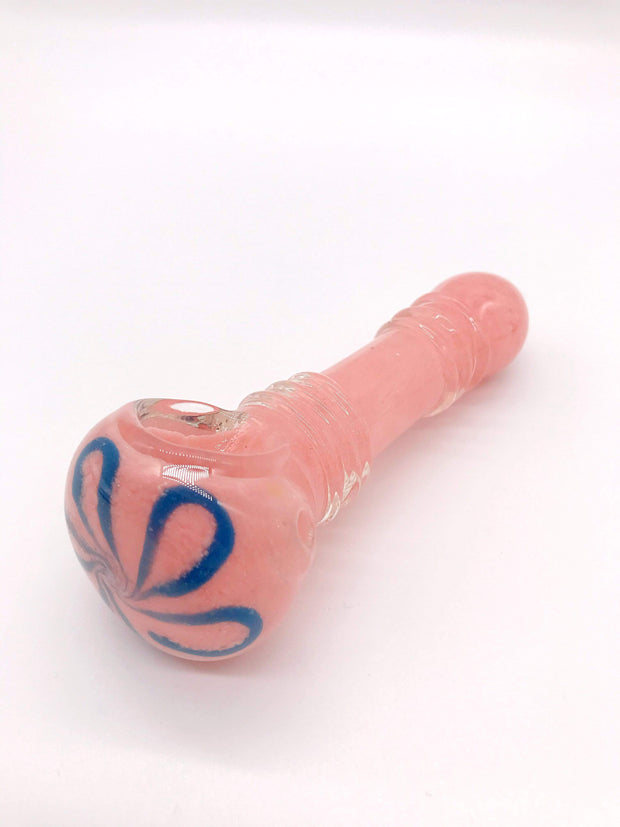 Smoke Station Hand Pipe Pink-Blue Large Thick Pink Spoon with Flower Design Hand Pipe
