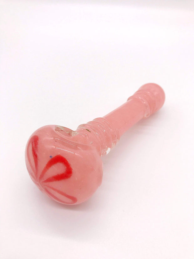 Smoke Station Hand Pipe Pink-Red Large Thick Pink Spoon with Flower Design Hand Pipe