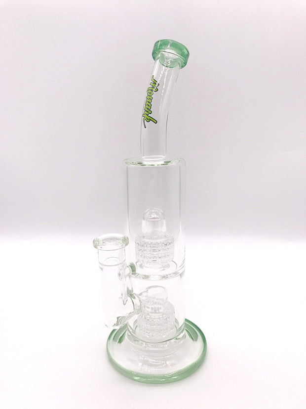 Clear/Green) Blown Glass Perc Tobacco Water Pipe/Bong Recycler w/ 14mm Bowl