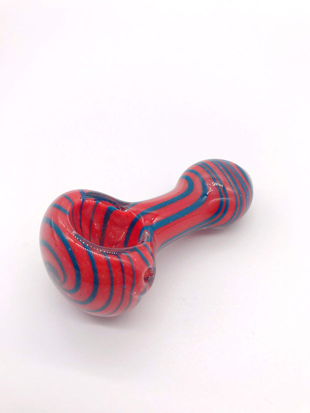 Smoke Station Hand Pipe Red Multicolored Alternating Stripe Spoon Hand Pipe