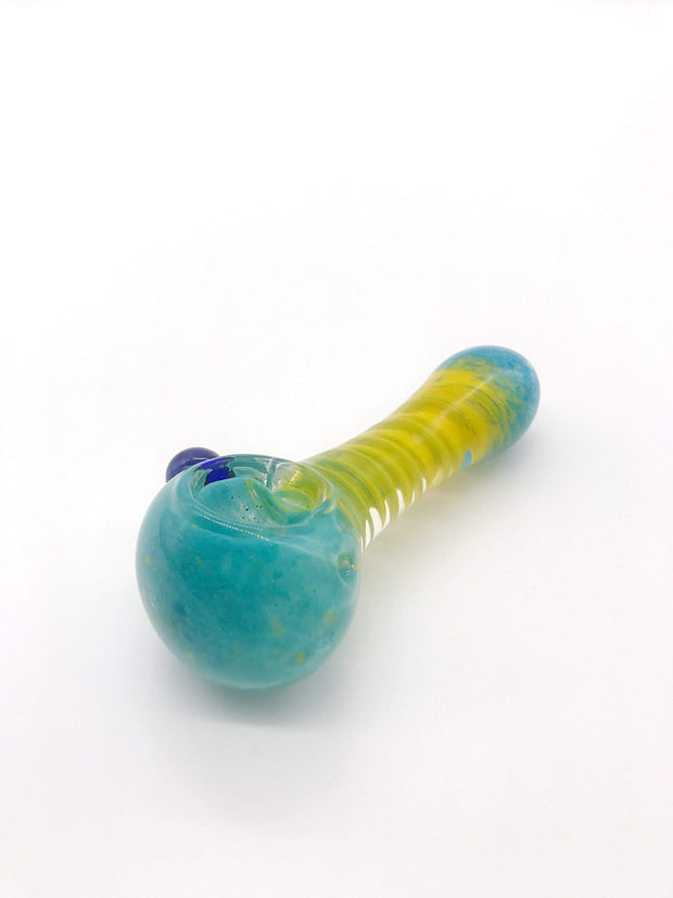 Smoke Station Hand Pipe Blue / Yellow Multicolored Spoon with Inlaid Corkscrew Hand Pipe