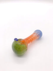 Smoke Station Hand Pipe Green / Orange Multicolored Spoon with Inlaid Corkscrew Hand Pipe
