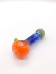 Smoke Station Hand Pipe Orange / Blue Multicolored Spoon with Inlaid Corkscrew Hand Pipe