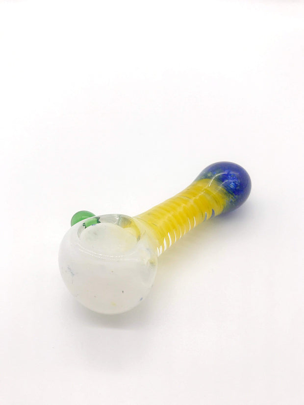 Smoke Station Hand Pipe White / Yellow Multicolored Spoon with Inlaid Corkscrew Hand Pipe