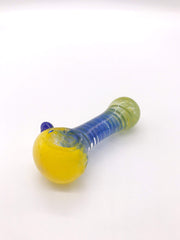 Smoke Station Hand Pipe Yellow / Blue Multicolored Spoon with Inlaid Corkscrew Hand Pipe